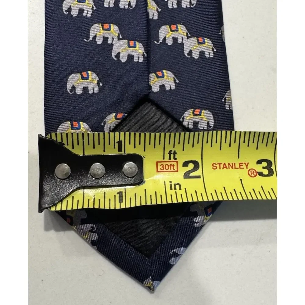 J Crew The Silk Tie Navy Blue All Over Elephant Print Preppy‎ 100% Silk READ